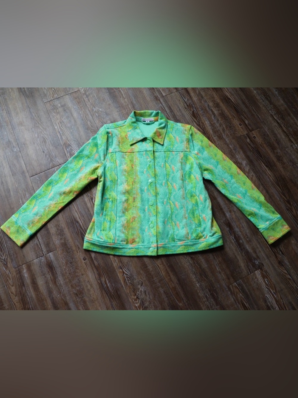 Isaac Mizrahi Live! Green Art to Wear Snake Print Jacket Cotton Knit Womens M